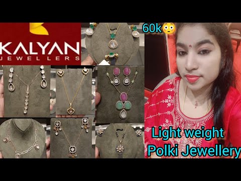 Kalyan Jewellers Light weight Polki Chain Pendant Earrings designs @60000/- | light Polki jewellery