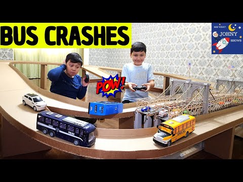 NEW Biggest DIY Bus Track Layout For School Bus VS Police Bus VS Double Decker Bus Crash Race