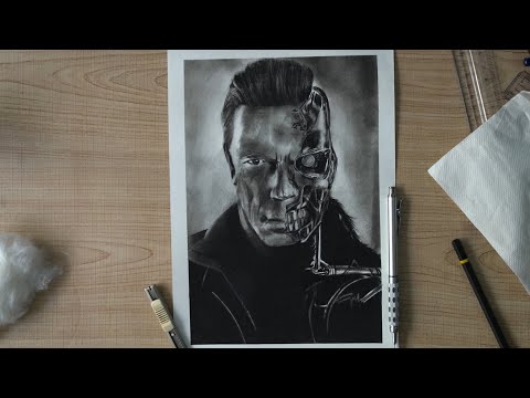 terminator | charcoal portrait drawing for beginners