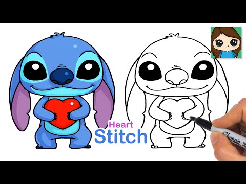 How to Draw Stitch Holding a Heart ❤️