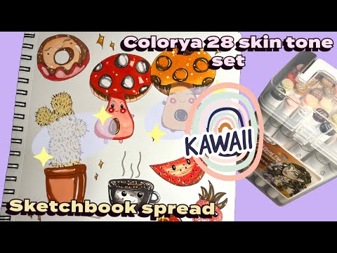 How to draw KAWAII using COLORYA skin tone alcohol markers ~ sketchbook spread