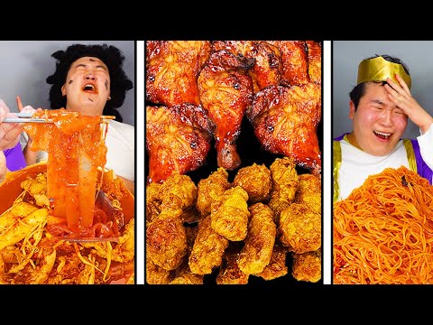 ASMR Crispy Honey & Spicy noodle Chicken Feet  Combo Chicken :) Charcoal chicken MUKBANG