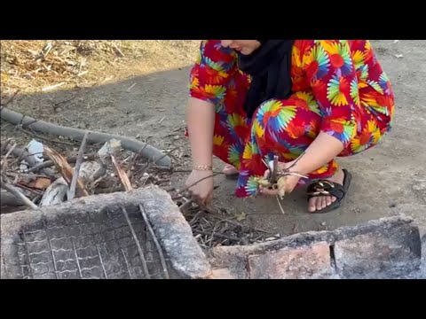 girl cooking in village