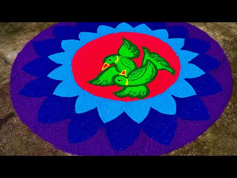 Easy & Simple Rangoli Design💚💜💛💙🧡🩵|| Parrot Rangoli || Samfamily