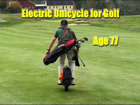 Pat Moore Golf Swing and Ride on an Electric Unicycle (EUC) at age 77