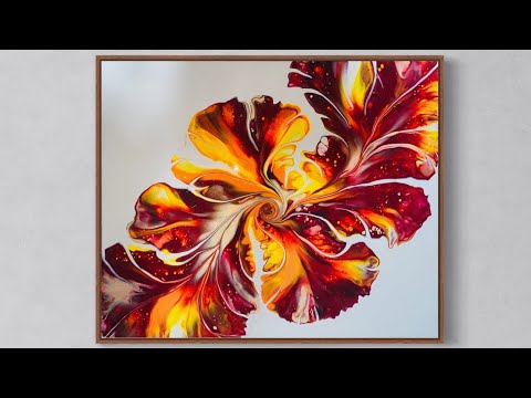 “Flames of Glory!”🔥🔥🔥 STUNNING- Botanical Dutch Pour Painting- Fluid Art Acrylic Pour…🌺🔥🌺🔥