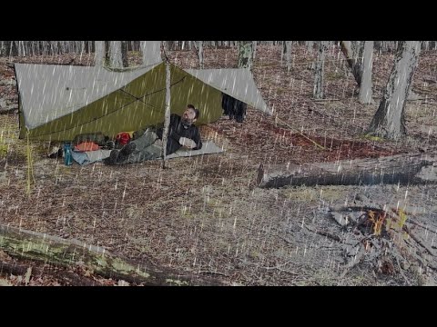 Camping in the RAIN | Alone in the Woods | Tarp Camping by a LAKE