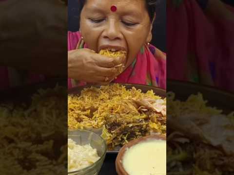 @eating spicy 🥵 mutton biryani with chicken curry ##ytshorts