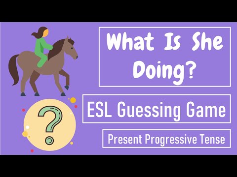 What Is She Doing? | Present Progressive Tense | Guessing Game | Premade ESL Classroom Game