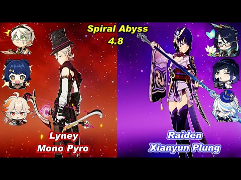 (4.8) C0 Lyney Mono Pyro & C0 Raiden Xianyun Plung Spiral Abyss Floor 12 Full Star - F2P