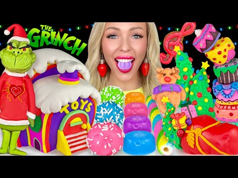 ASMR MUKBANG, Grinch Desserts, Edible Christmas Tree, Gumdrops, Meringue Cookies, Gingerbread 먹방