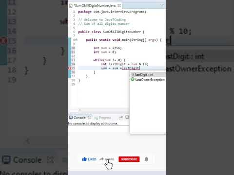 Sum of Digits of any number #shorts #javatcoding #youtubeshorts