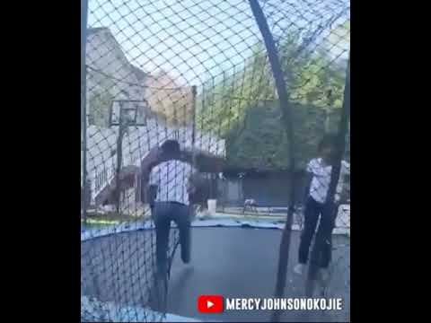 Mercy Johnson’s kids play on the trampoline