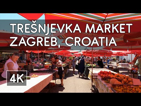 Walking Tour: Trešnjevka Farmer's Market (Trešnjevački plac) Zagreb, Croatia - 4K UHD Virtual Travel