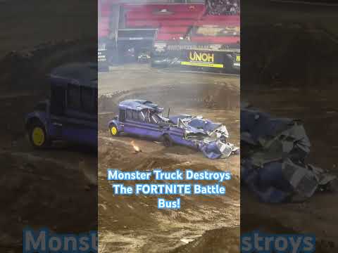 Monster Truck Destroys The FORTNITE Battle Bus!!! #MonsterJam #MonsterTruck #MJWFXXIII