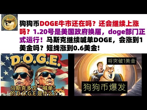 狗狗币DOGE牛市还在吗？还会继续上涨吗？1.20号是美国政府换届，doge部门正式运行！马斯克继续喊单DOGE，会涨到1美金吗？短线涨到0.6美金#DOGE币#马斯克狗狗币#DOGE行情分析