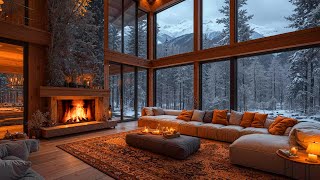 Cozy Winter Ambience ❄️ Smooth Jazz Music with Warm Fireplace Burning, Snowfall Sounds for Relaxing