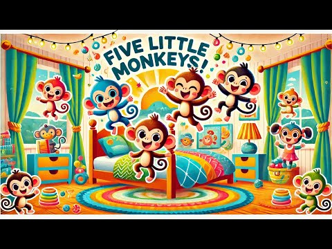 Five Little Monkeys Jumping On The Bed | 🐵 Five Little Monkeys Fun Counting & Jumping Song for Kids!