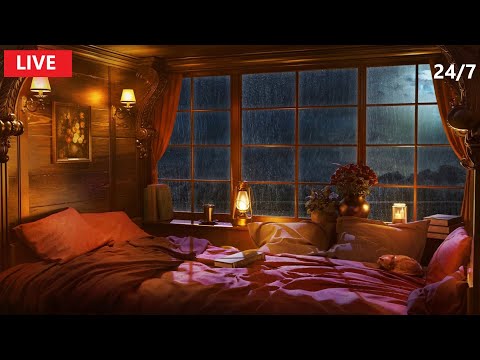 Rain and Thunder Sounds for Sleeping -  Fall Asleep With Rain And Thunder Sound At Night | 24/7