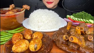 ASMR EATING SPICY* MUTTON CURRY,LAL LAL MURGHIR JHOL,EGG CURRY *FOOD VIDEOS*