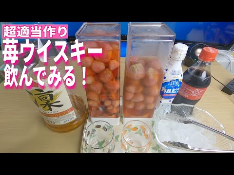 【いちご酒】超適当に作った苺ウイスキーを飲んでみる！【割り方はコーラとカルピス】