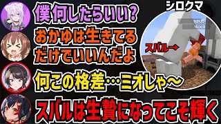 【面白まとめ】個性が強すぎる4人と怒らせたら怖い肉食動物たちとの悲鳴と笑い声が絶えない1ブロック生活【 戌神ころね 大神ミオ 大空スバル 猫叉おかゆ ホロライブ切り抜き】