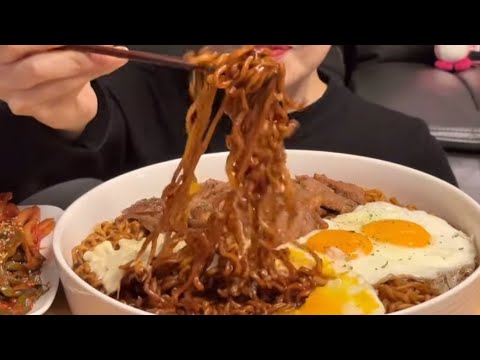 ASMR  고기듬뿍 짜파게티 😋😋Lots of meat. Chapagetti jajangmyeon