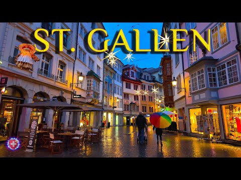 Rainy ST. GALLEN SWITZERLAND ✨ Stroll through Evening Streets & Christmas markets 4K