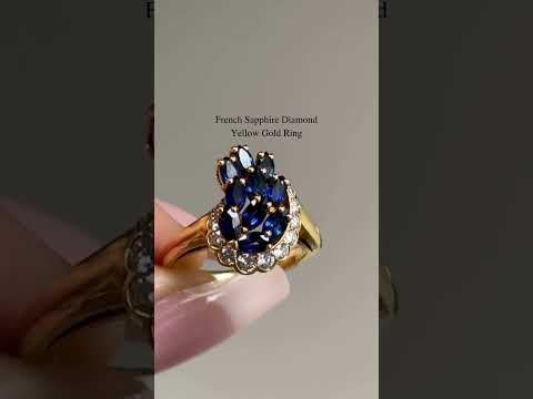 French Sapphire Diamond Yellow Gold Ring