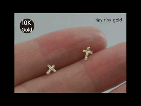 10K Gold Tiny Cross Stud Earrings