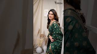 Green Foil Printed Vichitra Silk Saree With Jacquard Border