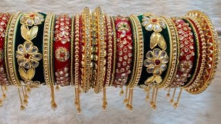 Beautiful gota pati chuda| Latest bridal bangle set designs|wedding chuda|rajwadi kundan chuda