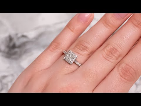 Princess Cut Diamond Halo Ring with Diamond Set Band | The Village Goldsmith