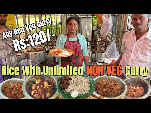 Cheapest Roadside Unlimited Non Veg Meals #auntymeals Hard Working Lady Meals  #indianstreetfood