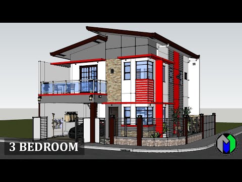 2 Storey House Design | 3 Bedroom | Red House | 100sqm lot | corner lot