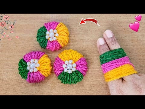 Super Easy Woolen Flower Making Trick with Finger - Hand Embroidery Amazing Flower Design