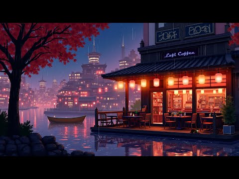 Chill Coffee Lofi Night ~ Peaceful Rain Lofi Playlist in Japanese Town ~ Lofi Beats to Relax/ Study