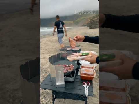 Cooking KBBQ by the beach #vandenberg  #camping #outdoor #shorts