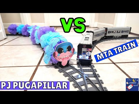 PJ Pugapillar Lego Train Vs LEGO MTA SUBWAYTRAIN On DIY GIANT LEGO TRAIN LAYOUT