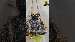 Ada Designer Chikan Studio| chicken work potli | chicken embroidery bag | chicken Hand bag online |