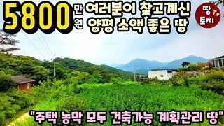 5천8백만원! 주말 세컨하우스 텃밭 농막용 땅으로 안성맞춤 양평 계획관리 토지 급매물 소액 소형 전원주택 이동식주택 주말주택 별장 토지 매매 싼 저렴한 전원주택 땅 1억 이하 미만