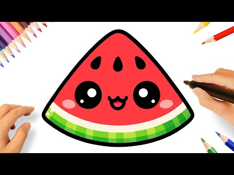 HOW TO DRAW A CUTE KAWAII WATERMELON EASY 🍉