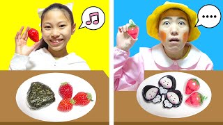 きらこはグミのお弁当が食べたい！24時間本物VS偽物おにぎりグミ？いちごグミ？　【寸劇】