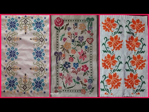 Elegant Cross stitch patterns for bedsheet and table cover//Charsuti Embroidery Design Ideas