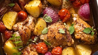 Mediterranean Baked Chicken Dinner (Lemon Garlic Chicken Potato Bake)